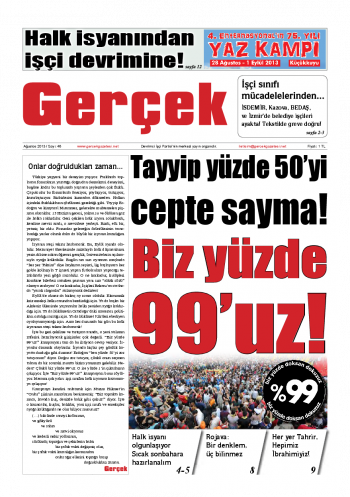 Gerçek Gazetesi Sayı 46, Ağustos 2013 Kapak