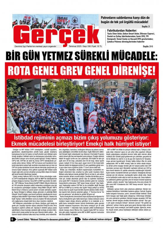 Gerçek Gazetesi Sayı 190 - Temmuz 2025