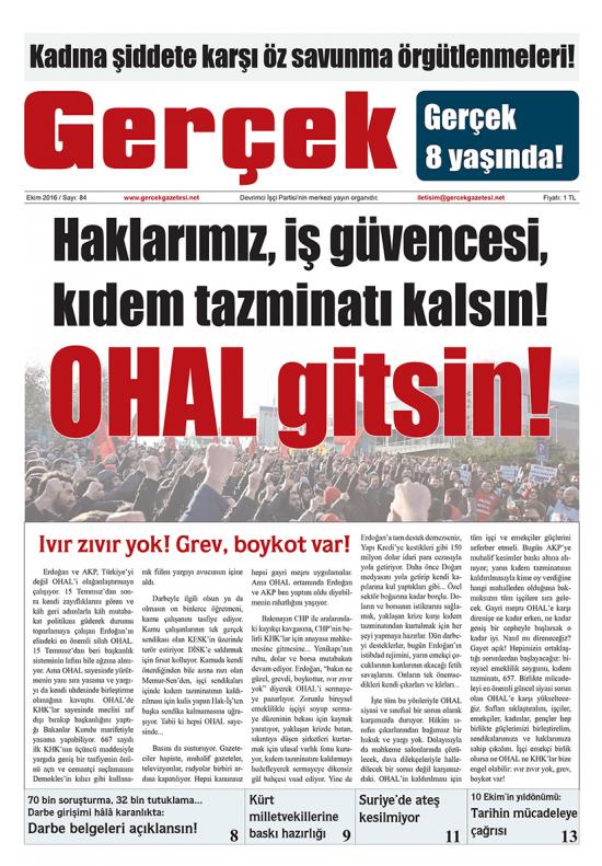 Gerçek Gazetesi Sayı 84 - Ekim 2016