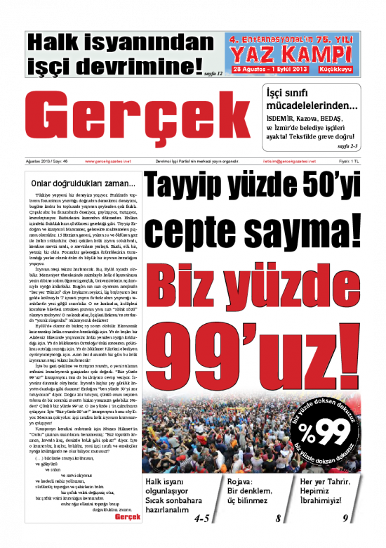 Gerçek Gazetesi Sayı 46, Ağustos 2013 Kapak
