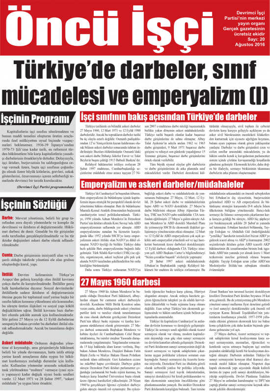 Öncü İşçi Sayı 20, Ağustos 2016