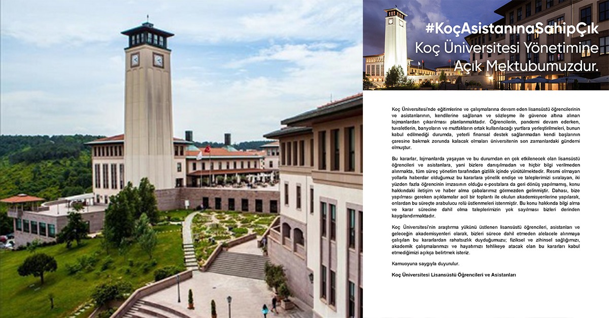 Koç Üniversitesi lisansüstü öğrencileri ve asistanları barınma haklarını savunuyorlar! Koç Üniversitesi lisansüstü öğrencileri ve asistanları barınma haklarını savunuyorlar!
